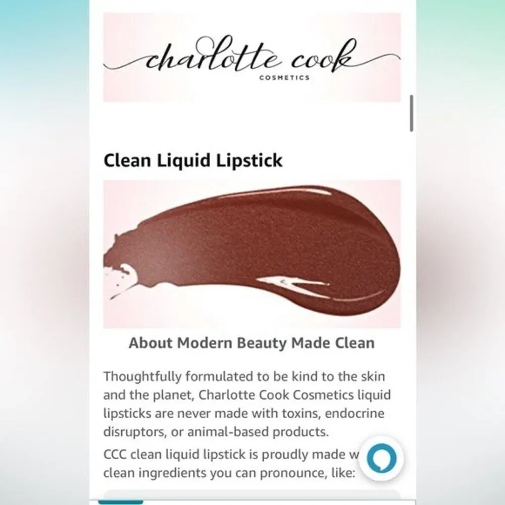 Charlotte Cook Cosmetics Clean Liquid Lipstick Vegan Cruelty Free Non-GMO